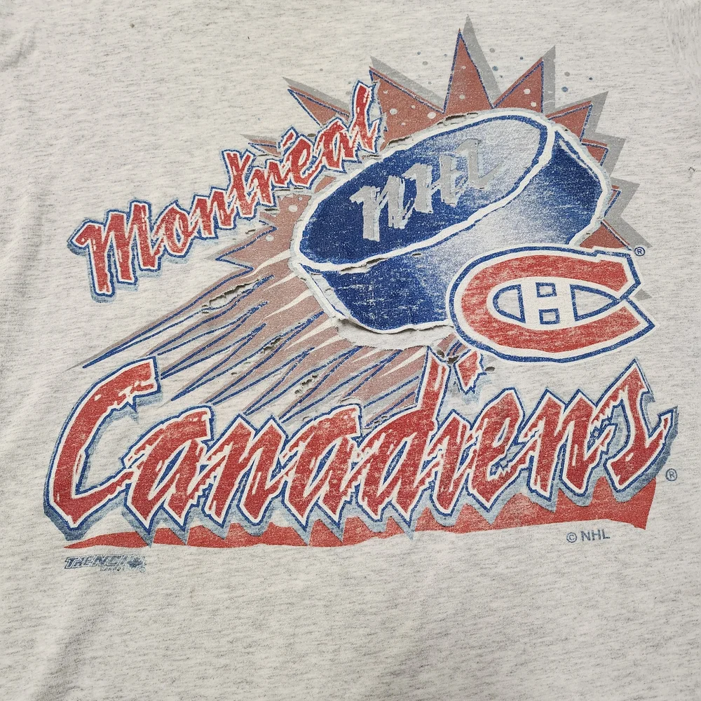 Vintage 90s NHL Gray Montreal Canadiens Short Sleeve Tee Very Distressed - Picture 3 of 7